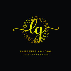 Handwriting initials LG, With a gold leaf line template. logo design for, beauty, fashion, cosmetic, business