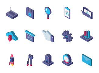 data internet technology isometric icons set