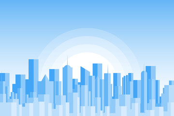 Obraz premium City skyline vector illustration. Urban landscape. Blue city silhouette. Cityscape in flat style. Modern city landscape. Cityscape backgrounds. Daytime city skyline