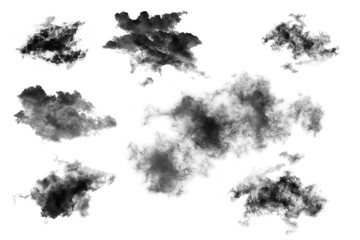 set clouds isolated on white background,Textured Smoke,Brush clouds,Abstract black