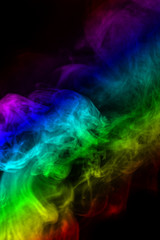 Abstract smoke isolated on black background,Rainbow powder