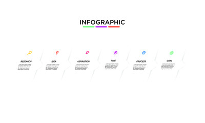 Vector simple line Infographic stack chart design with icons and 6 options or steps. for business concept. Can be used for presentations banner, workflow layout, process diagram, flow chart