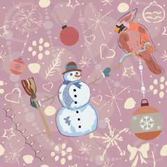 Seamless Winter Pattern with Christmas Ornaments.