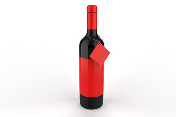  wine bottle with blank label and hang tag for branding and mock up 3d illustration