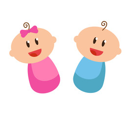 Two happy babies on a white background. Vector illustration.