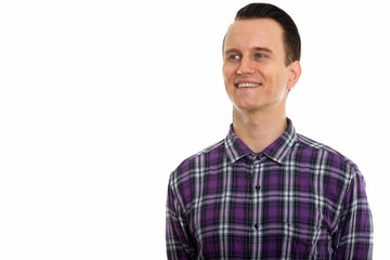 Studio shot of young handsome hipster man