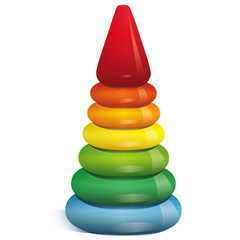 Colorful children's toy. Rainbow pyramid. Wooden toy for kids.