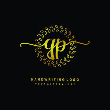 Handwriting initials QP, With a gold leaf line template. logo design for, beauty, fashion, cosmetic, business