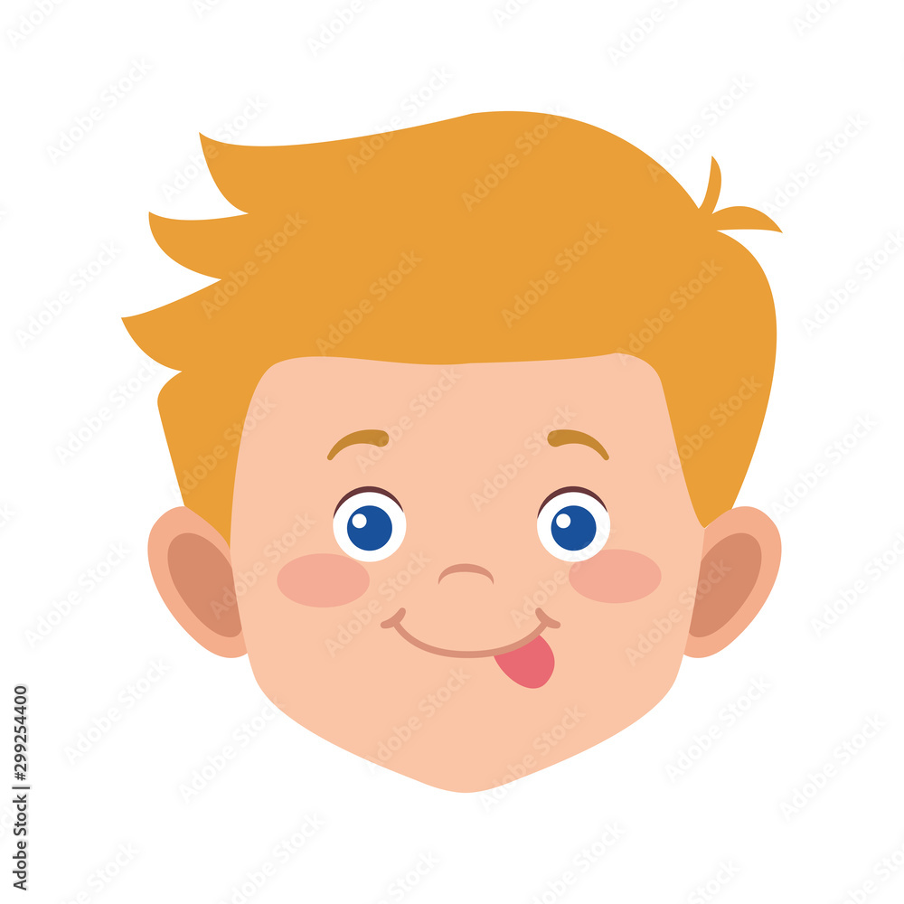 Poster cute boy face icon, flat design