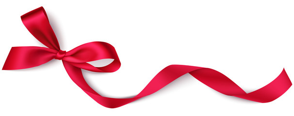  Decorative red bow with long ribbon isolated on white background. Holiday decoration. Vector illustration - 299254425
