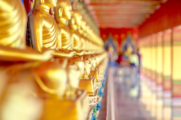 The beautiful sculpture background of, Wat Bang Thong, surrounded by trees, has a large area, is a...