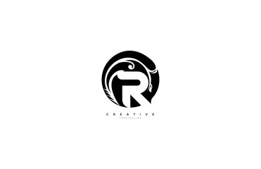 Initial Letter R Circle Flourishes Monogram Unique Stylish Typography Logo