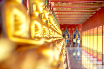 Fototapeta premium The beautiful sculpture background of, Wat Bang Thong, surrounded by trees, has a large area, is a religious tourist attraction in Krabi, with tourists always visiting, Thailand