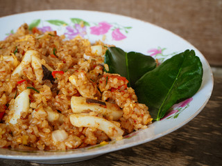 Fried rice with tomyum flavour and squid