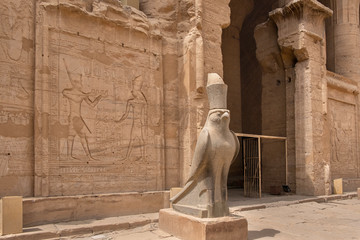 Statue of Horus in the Ptolemaic Temple of Horus in Edfu, Egypt
