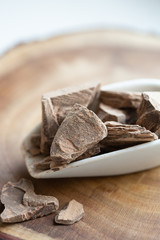 Chocolate Shavings. Raw cacao mass
