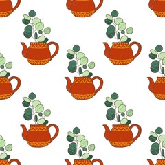 seamless pattern with teapots and cups