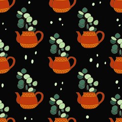 seamless pattern with teapots and cups