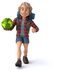 Fun backpacker cartoon guy