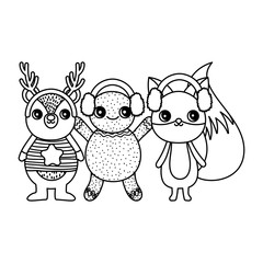 bear fox and gingerbread man ear muffs merry christmas thick line