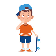 cartoon cute boy holding a skateboard