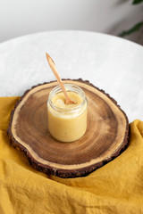 Vegan coconut condensed milk in jar