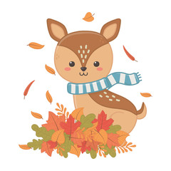 cute deer with scarf animal hello autumn