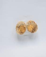 cooked egg split in half
