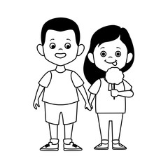 Happy boy and girl with ice cream icon