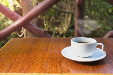 White coffee cup on table