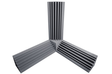 acoustic foam bass traps for sound dampering, isolated on white