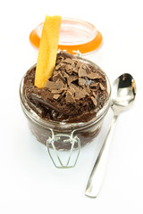 dark chocolate mousse with chocolate shavings