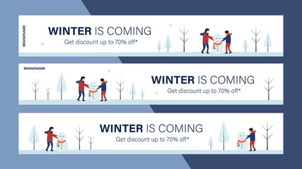 Winter sale mobile banner for website header or internet ads. Winter season advertise background. winter is coming.