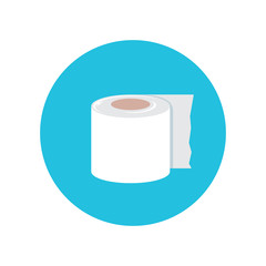 Toilet Paper isolated on blue background. Vector white toilet paper roll sign or icon