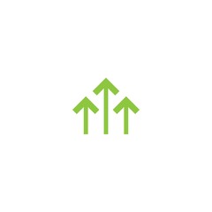 three green arrows up icon. Isolated on white. Upload icon. Upgrade sign.