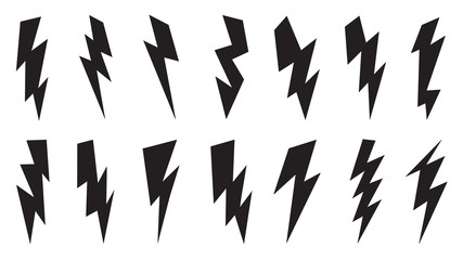 Thunder vector doodle set, Storm symbol, lightning icon design for logo and pattern background.