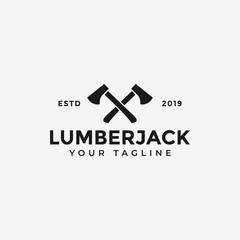 Vintage Crossed Axe, Lumberjack, Wood Logging Logo Design