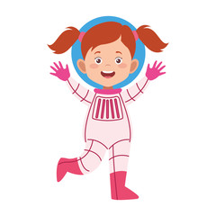 cartoon happy girl astronaut icon, flat design