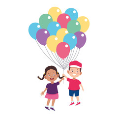 Fototapeta na wymiar cartoon little boy and girl with colorful ballons