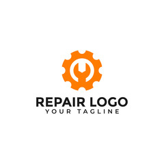 Fototapeta premium Wrench and Gear, Repair Service, Fix Machine Logo Design