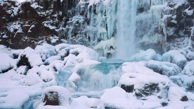 Oxararfoss Waterfall In Winter, Thingvellir National Park, Iceland