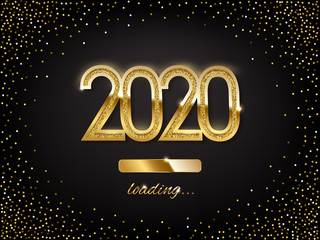 2020 golden New Year sign with loading panel on black background. Vector New Year illustration.