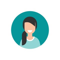girl with smile avatar. cute happy woman face flat icon in blue circle isolated on white.