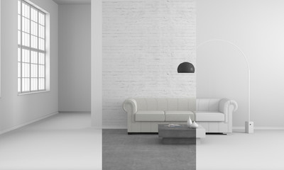 modern living room with sofa in AO look - Illustration