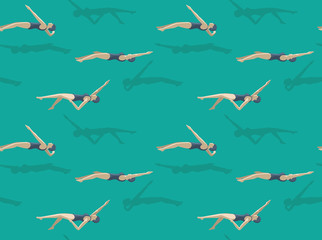 Swimming Backstroke Woman Outline Seamless Pattern Wallpaper-01