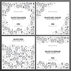 Set of Watches banners with hand draw doodle background.