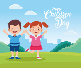 happy children day celebration with kids in the field
