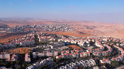 Fototapeta na wymiar Drone mage over Judean Hills landscape With Israel and Palestine Towns