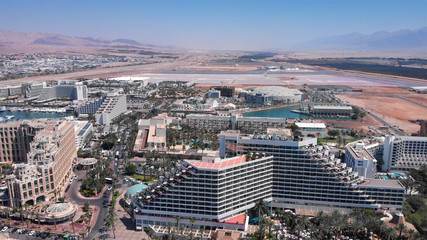 Fototapeta na wymiar Hotels and Marina in the desert Aerial, Israel