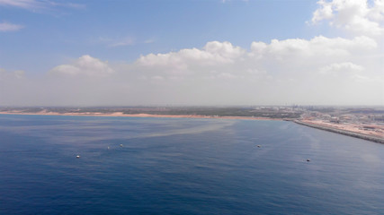 Aerial Image over Israel empty Coast in the Mediterranean sea  Drone view over Ashdod shoreline in Mediterranean sea, Israel   